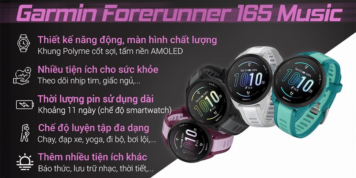 Đồng hồ thông minh Garmin Forerunner 165 Music 43mm Chính Hãng