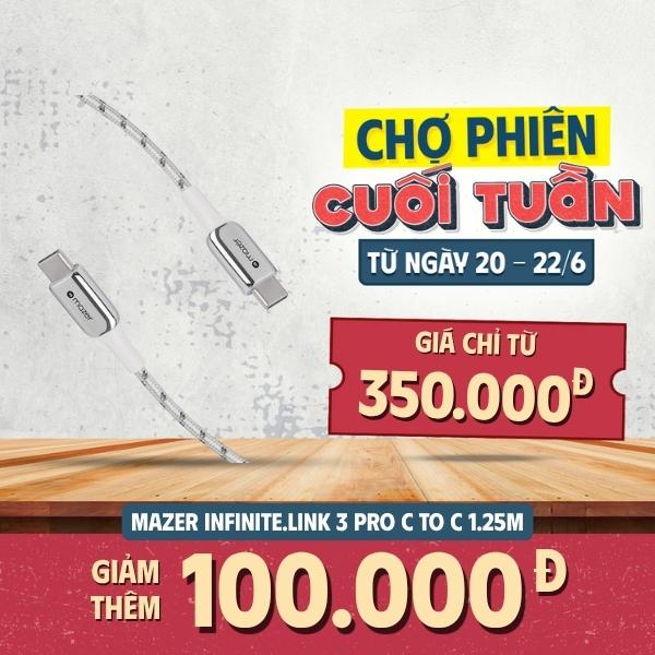 Cáp Sạc Nhanh Mazer Infinite.LINK 3 Pro 100W USB-C To C 1.25m Chính Hãng