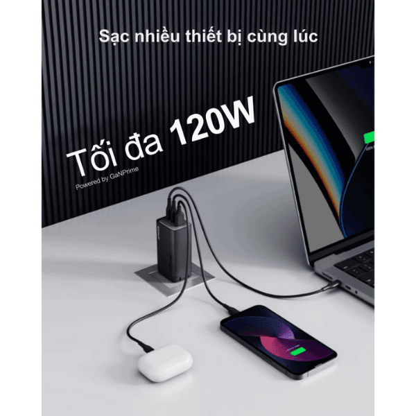 Củ Sạc Nhanh Anker A2148 737 3 Cổng GaNPrime 120W Chính Hãng