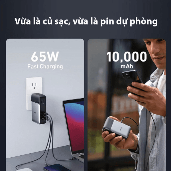 Pin Sạc Dự Phòng Anker 733 Ganprime 10000mAh 65W 2C1A A1651 chính hãng 