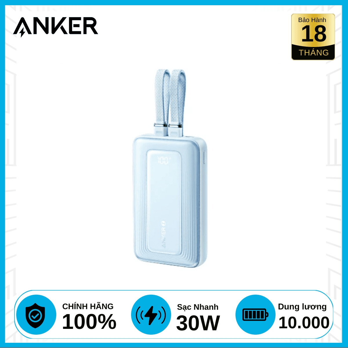 Pin sạc dự phòng Anker Zolo A1680 10000mAh 30W 1A1C chính hãng