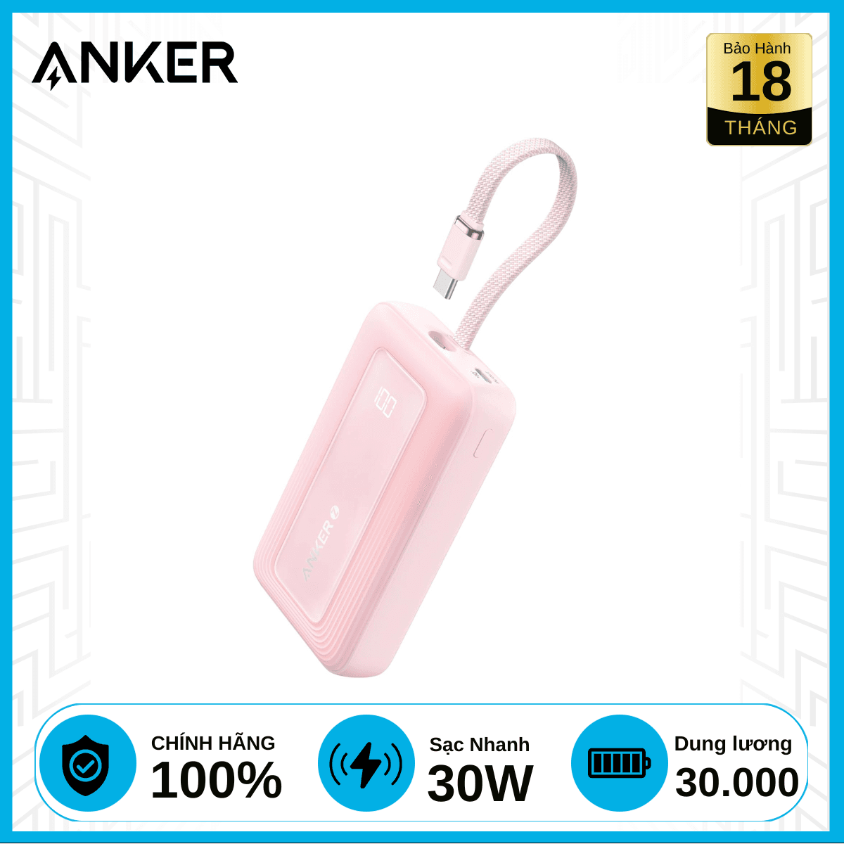 Pin sạc dự phòng Anker Zolo A1689 20000mAh 30W 1A1C chính hãng 