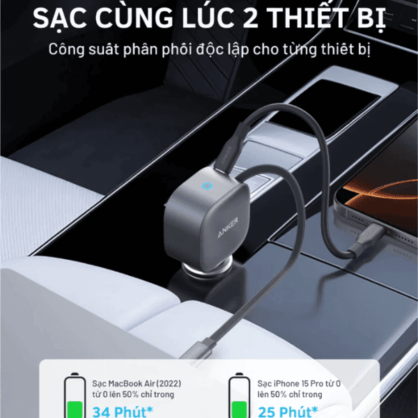 Sạc Ô tô Anker nano 75W tích hợp cáp USB-C A2738 Chính Hãng 
