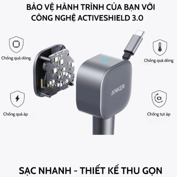 Sạc Ô tô Anker nano 75W tích hợp cáp USB-C A2738 Chính Hãng 