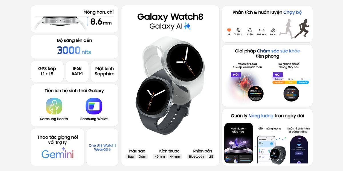 Samsung Galaxy Watch 8 BT 40mm Chính Hãng - BHĐT