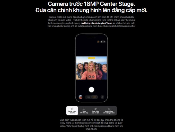 Camera trước 18MP Center Stage