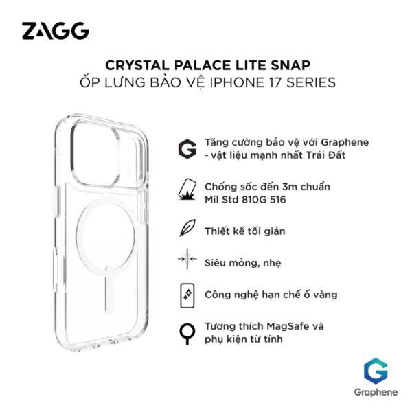 Ốp Lưng Magsafe ZAGG Trong Suốt Crystal Palace Lite Snap Cho  iPhone 17 Series