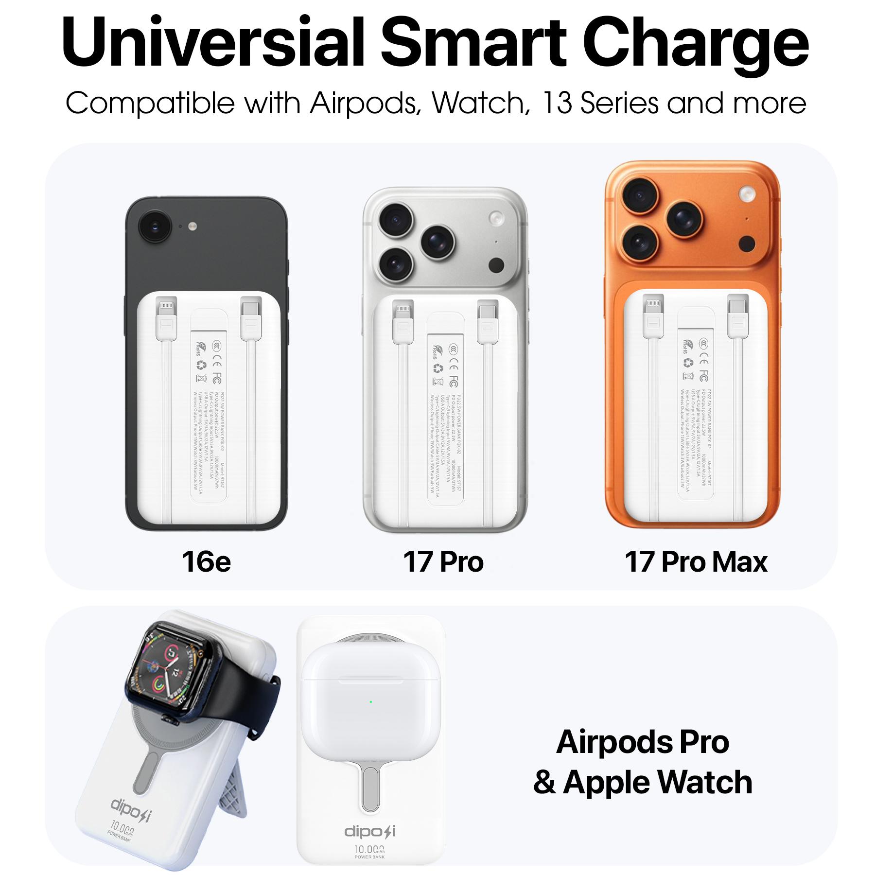 Pin Sạc Dự Phòng DIPOSI DiPow Magnetic 5in1 Digital Display 10000mAh Sạc Nhanh 22.5W PGK-02 Chính Hãng