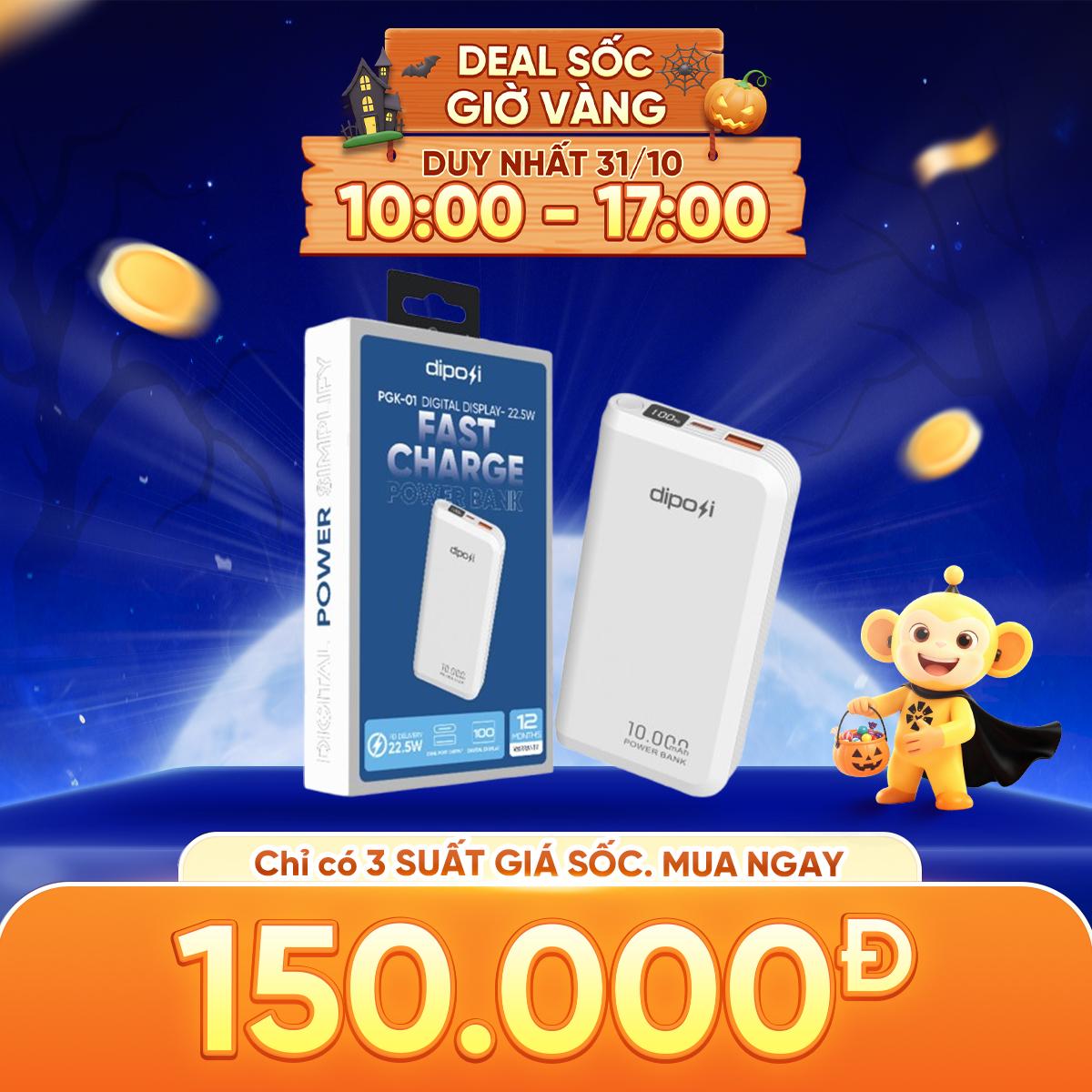 Pin Sạc Dự Phòng DIPOSI DiPow Digital Display 10000mAh Sạc Nhanh 22.5w PGK-01 Chính Hãng