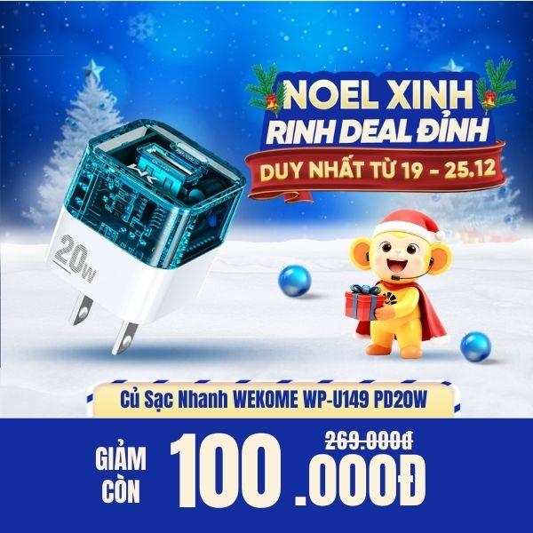 Củ Sạc Nhanh WEKOME WP-U149 PD20W Có 2 Cổng Output 1C/1A Nhỏ Gọn, An Toàn, Thiết Kế Trong Suốt