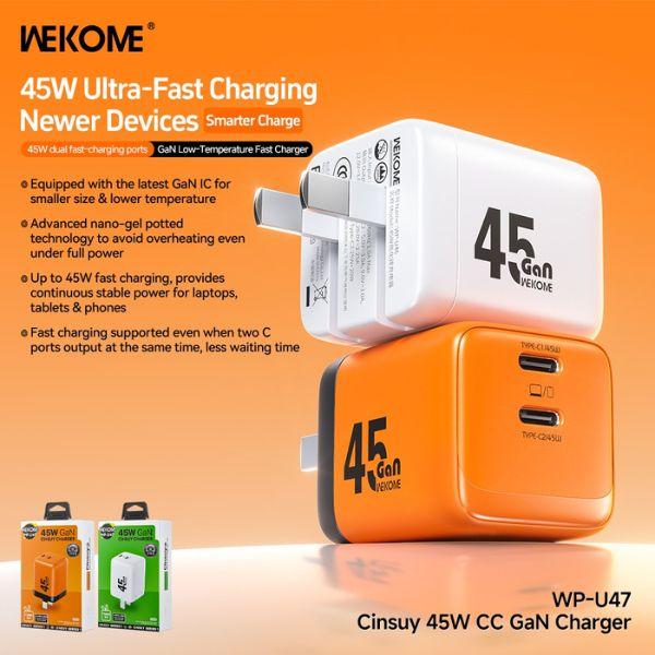 Củ Sạc WEKOME WP-U47 GaN 45W C+C Chân Gập