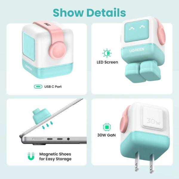 Củ Sạc Nhanh UGREEN GaN Nexode Robot 3 Cổng 65W