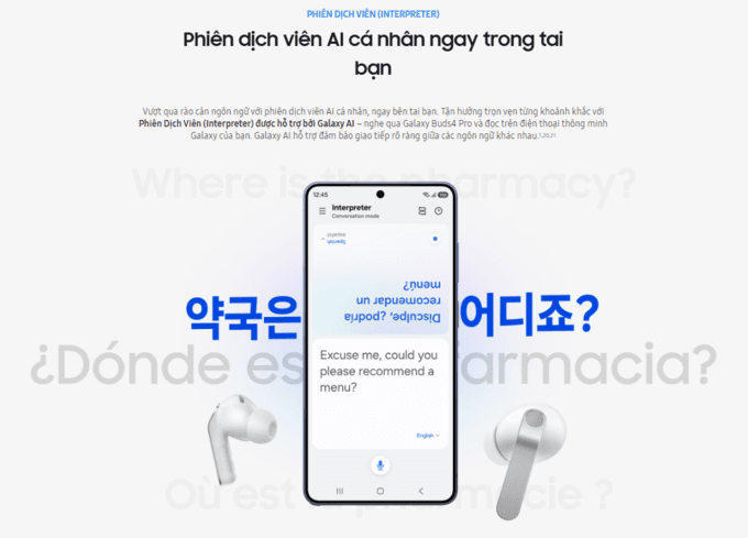 phi&ecirc;n dịch AI tr&ecirc;n Galaxy Buds4 Pro