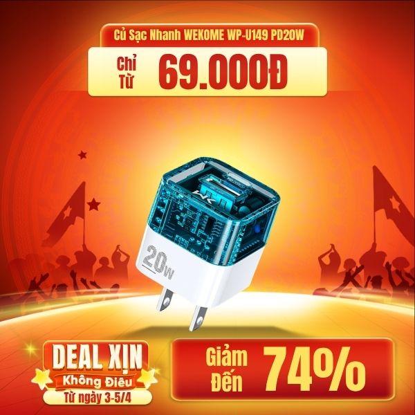 Củ Sạc Nhanh WEKOME WP-U149 PD20W Có 2 Cổng Output 1C/1A Nhỏ Gọn, An Toàn, Thiết Kế Trong Suốt