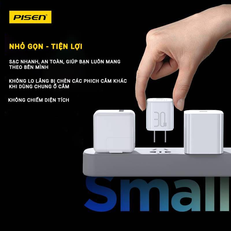 Củ Sạc Pisen Quick Mr White Tiny USB-C 30W Chính Hãng