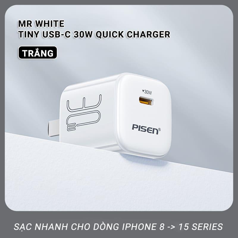 Củ Sạc Pisen Quick Mr White Tiny USB-C 30W Chính Hãng