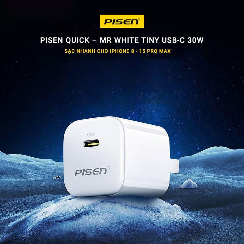 Củ Sạc Pisen Quick Mr White Tiny USB-C 30W Chính Hãng