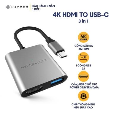 Cổng chuyển HYPERDRIVE 4K HDMI 3 in 1 USB-C - Hàng Chính Hãng Nguyên Hộp