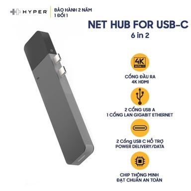 Cổng chuyển HYPERDRIVE NET 6 in 2 USB-C - Hàng Chính Hãng Nguyên Hộp