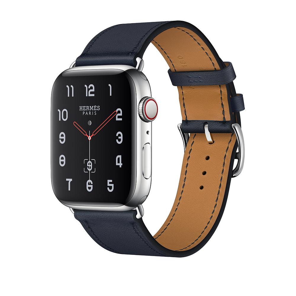 Apple Watch Hermès Series 4 44mm Stainless Steel Case with Bleu Indigo Swift Leather Single Tour MU6W2 - MU772