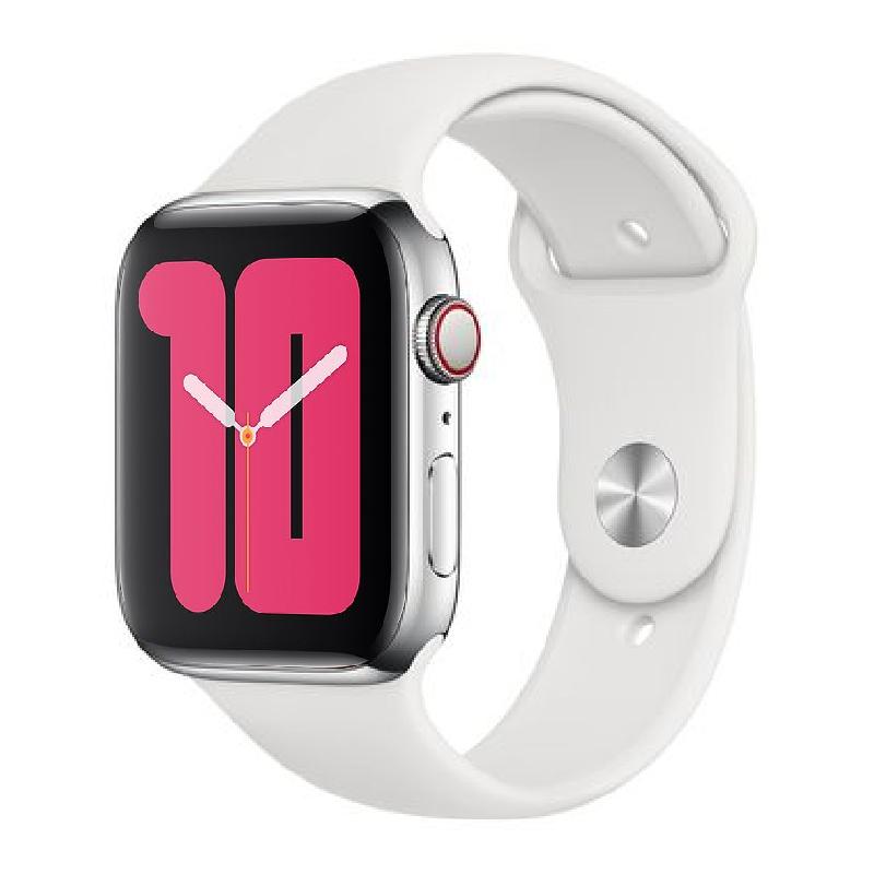 Apple Watch Series 4 44mm GPS+CELLULAR Stainless Steel Case White Sport Band MỚI MTV22