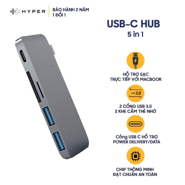 Cổng Chuyển HYPERDRIVE USB TYPE-C 5 in 1 - Hàng Chính Hãng Nguyên Hộp