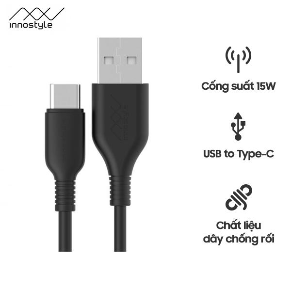 Cáp sạc nhanh Innostyle Jazzy 15W USB-A to USB-C 1.2M Chuẩn MFi (Hàng Chính Hãng)