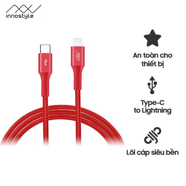 Cáp sạc nhanh Innostyle Duraflex 18W USB-C to lightning 1.5M Chuẩn MFi Cho iPhone