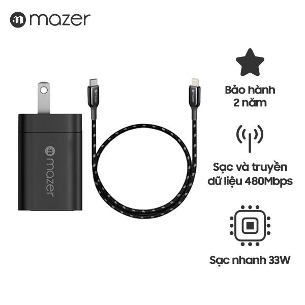 Combo Cốc Sạc Mazer 33W và Cáp Sạc Mazer USC-C to Lightning 1.2M