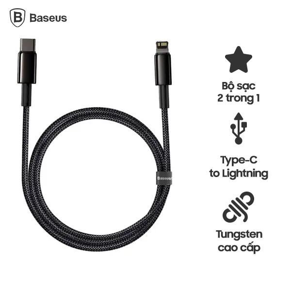 Cáp Baseus Tungsten Gold Fast Charging C to Lightning PD 20W (1m)