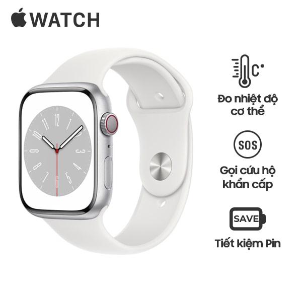 Apple Watch Series 8 45mm LTE Viền Nhôm Dây Cao Su Chính Hãng