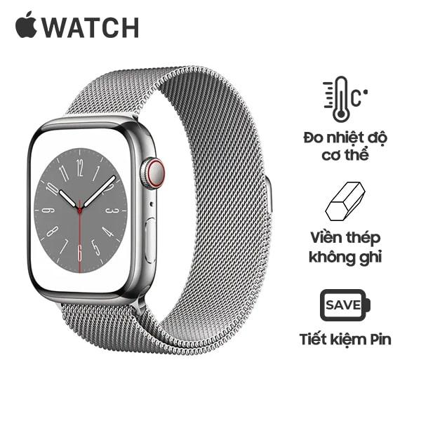 Apple Watch Series 8 45mm Viền Thép Dây Thép Chính Hãng VN/A