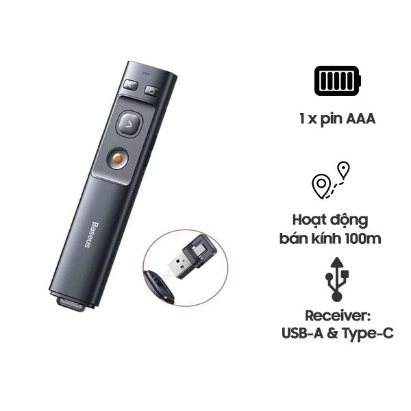 Bút Laser Trình Chiếu BASEUS Orange Dot Wireless Presenter Red Laser (Kèm pin AAA)