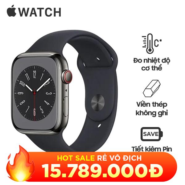 Apple Watch Series 8 45mm Viền Thép Dây Cao Su Chính Hãng