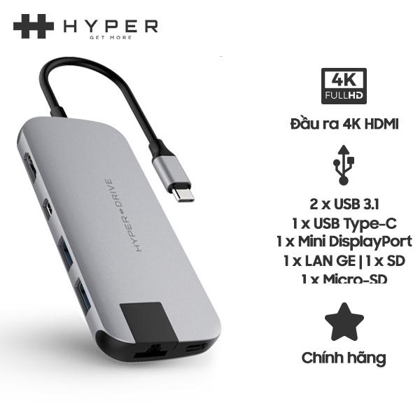 Cổng chuyển HYPERDRIVE SLIM 8 in 1 USB-C - Hàng Chính Hãng Nguyên Hộp