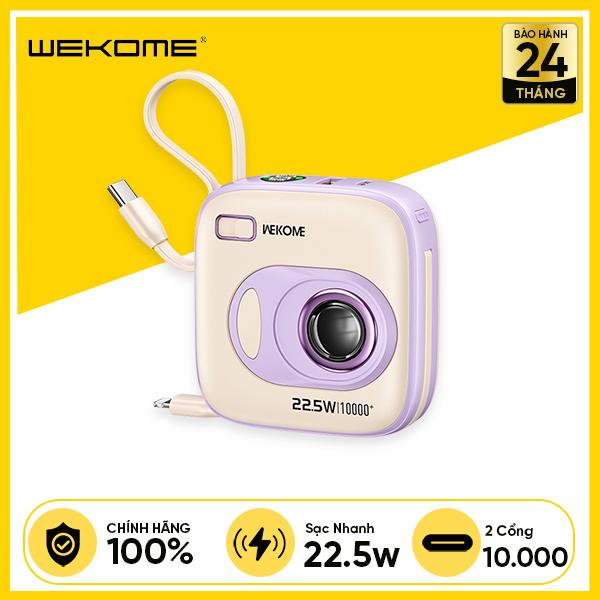 Pin Sạc Dự Phòng WEKOME WP-31 10.000mAh 22.5W Kèm Cáp Sạc Nhanh 2 trong 1 Thiết Kế Vintage