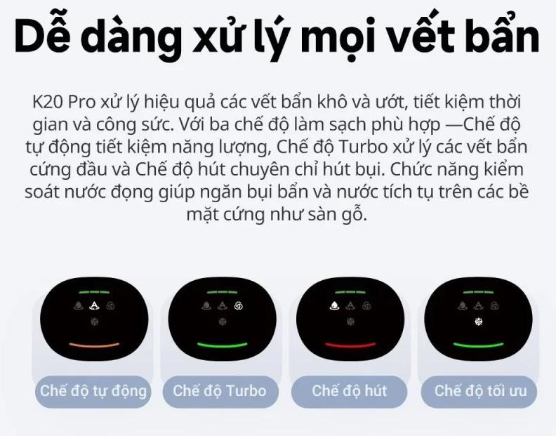 Bốn chế độ làm sạch, tùy chỉnh linh hoạt