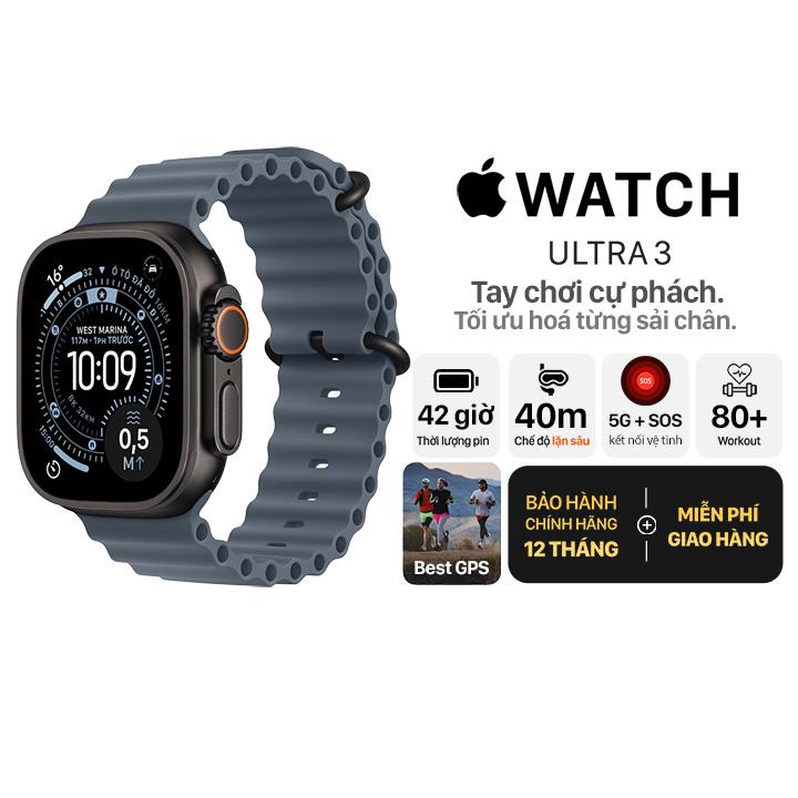 Apple Watch Ultra 3 49mm GPS + Cellular Viền Titanium Đen - Dây Ocean Chính Hãng Apple Việt Nam