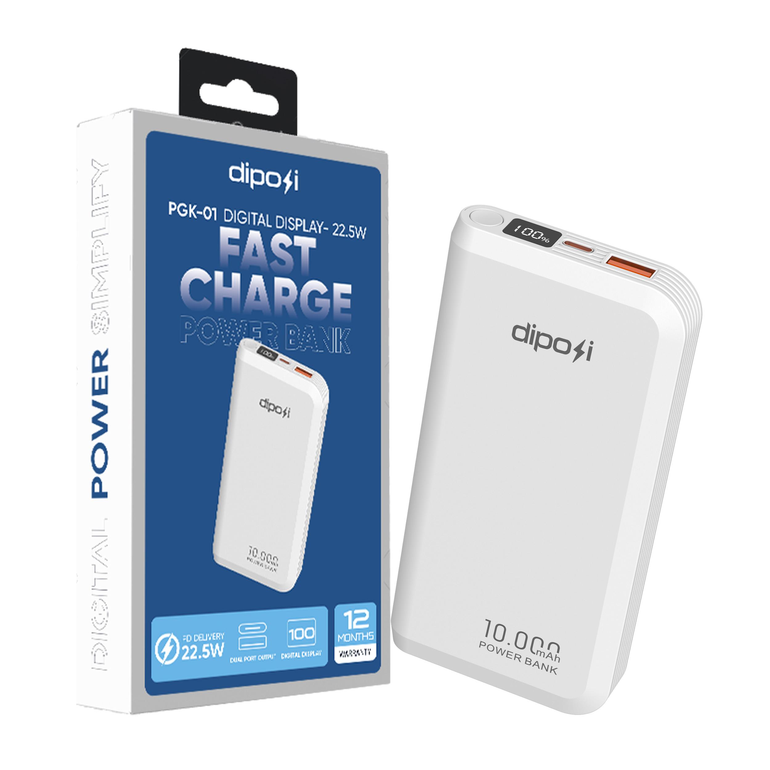 Pin Sạc Dự Phòng DIPOSI DiPow Digital Display 10000mAh Sạc Nhanh 22.5w PGK-01 Chính Hãng