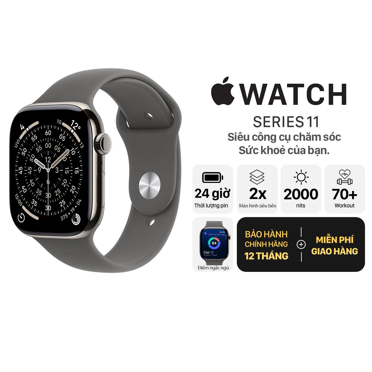Apple Watch Series 11 42mm GPS + Cellular Viền Titan Dây Cao Su Chính Hãng Apple Việt Nam