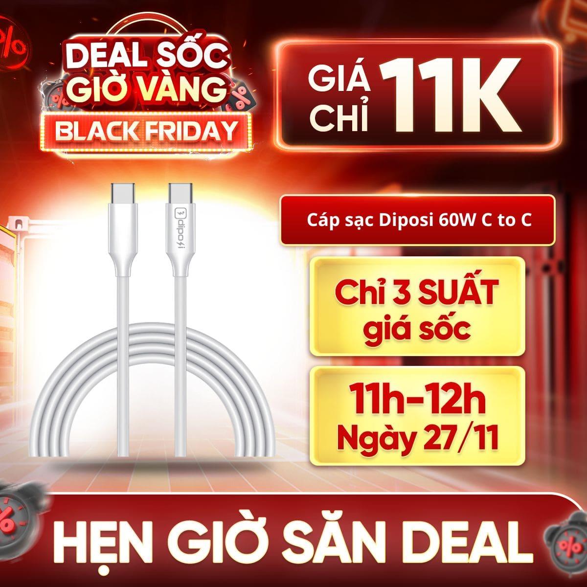 Cáp Sạc Nhanh Diposi C to C Thunder Cable 60W Chính Hãng