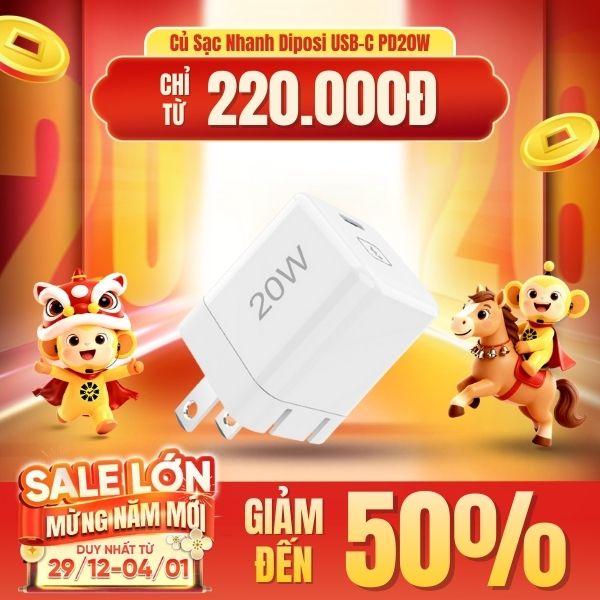 Củ Sạc Nhanh Diposi USB-C PD20W Chính Hãng