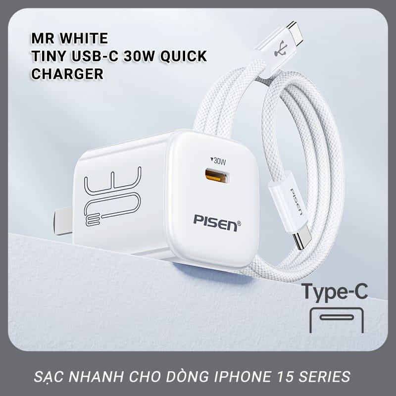 Bộ Sạc Pisen Quick Mr White Tiny USB-C 30W C To C C1000 Anti-Break Charger Chính Hãng