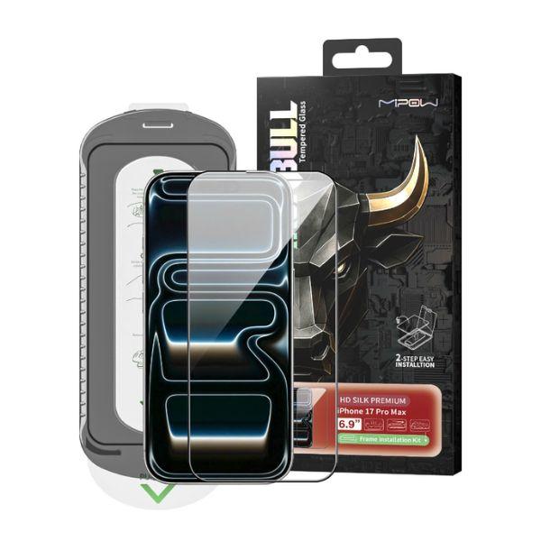 Cường lực trong suốt MIPOW IRONBULL HD Silk Premium có khung trợ dán cho iPhone 18 Series